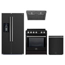 Forno 4-Piece Appliance Package - 30-Inch Leonardo Espresso Induction Range, Under Cabinet Range Hood, French Door Refrigerator with Water Dispenser, and Dishwasher in Black with Stainless Steel Trim