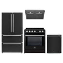 Forno 4-Piece Appliance Package - 30-Inch Leonardo Espresso Induction Range, Under Cabinet Range Hood, French Door Refrigerator, and Dishwasher in Black with Stainless Steel Trim