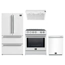 Forno 4-Piece Appliance Package - 30-Inch Leonardo Espresso Induction Range, Under Cabinet Range Hood, French Door Refrigerator, and Dishwasher in White with Stainless Steel Trim