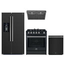 Forno 4-Piece Appliance Package - 30-Inch Leonardo Espresso Gas Range, Under Cabinet Range Hood, Refrigerator with Water Dispenser, and Dishwasher in Black with Stainless Steel Trim
