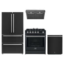Forno 4-Piece Appliance Package - 30-Inch Leonardo Espresso Gas Range, Under Cabinet Range Hood, Refrigerator, and Dishwasher in Black with Stainless Steel Trim