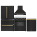 Forno 4-Piece Appliance Package - 30-Inch Electric Range, Wall Mount Range Hood, 36-Inch Refrigerator, and Dishwasher in Black with Antique Brass Handle
