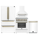 Forno 4-Piece Appliance Package - 30-Inch Electric Range, Wall Mount Range Hood, 36-Inch Refrigerator, and Dishwasher in White with Antique Brass Handle