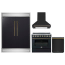 Forno 4-Piece Appliance Package - 36-Inch Electric Range, Wall Mount Range Hood, 60-Inch Refrigerator, and Dishwasher in Black with Antique Brass Handle
