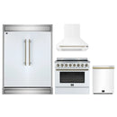 Forno 4-Piece Appliance Package - 36-Inch Electric Range, Wall Mount Range Hood, 60-Inch Refrigerator, and Dishwasher in White with Antique Brass Handle