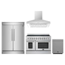 Forno 4-Piece Appliance Package - 48-Inch Electric Range, Wall Mount Range Hood, 60-Inch Refrigerator, and Dishwasher in Stainless Steel