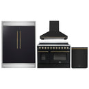 Forno 4-Piece Appliance Package - 48-Inch Electric Range, Wall Mount Range Hood, 60-Inch Refrigerator, and Dishwasher in Black with Antique Brass Handle