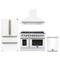 Forno 4-Piece Appliance Package - 48-Inch Electric Range, Wall Mount Range Hood, 36-Inch Refrigerator, and Dishwasher in White with Antique Brass Handle