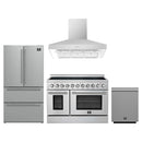 Forno 4-Piece Appliance Package - 48-Inch Electric Range, Wall Mount Range Hood, 36-Inch Refrigerator, and Dishwasher in Stainless Steel