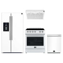 Forno Espresso 4-Piece Appliance Package - 30-Inch Leonardo Electric Range, Under Cabinet Range Hood, Refrigerator with Water Dispenser and Dishwasher in White with Stainless Steel Trim