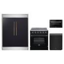 Forno 4-Piece Appliance Package - 30-Inch Electric Range, 60-Inch Refrigerator, 24-Inch Microwave Drawer, & Dishwasher in Black with Antique Brass Handle