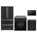 Forno 4-Piece Appliance Package - 30-Inch Electric Range, 36-Inch Refrigerator, 24-Inch Microwave Drawer, & Dishwasher in Black with Antique Brass Handle