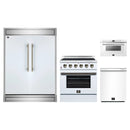 Forno 4-Piece Appliance Package - 30-Inch Electric Range, 60-Inch Refrigerator, 24-Inch Microwave Drawer, & Dishwasher in White with Antique Brass Handle
