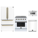Forno 4-Piece Appliance Package - 30-Inch Electric Range, 36-Inch Refrigerator, 24-Inch Microwave Drawer, & Dishwasher in White with Antique Brass Handle