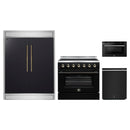 Forno 4-Piece Appliance Package - 36-Inch Electric Range, 60-Inch Refrigerator, 24-Inch Microwave Drawer, & Dishwasher in Black with Antique Brass Handle