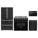 Forno 4-Piece Appliance Package - 36-Inch Electric Range, 36-Inch Refrigerator, 24-Inch Microwave Drawer, & Dishwasher in Black with Antique Brass Handle