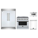 Forno 4-Piece Appliance Package - 36-Inch Electric Range, 60-Inch Refrigerator, 24-Inch Microwave Drawer, & Dishwasher in White with Antique Brass Handle