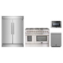Forno 4-Piece Appliance Package - 48-Inch Dual Fuel Range, 60-Inch Pro-Style Refrigerator, 24-Inch Microwave Drawer, & 3-Rack Dishwasher in Stainless Steel
