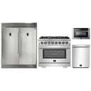 Forno 4-Piece Pro Appliance Package - 36-Inch Dual Fuel Range, 60-Inch Pro-Style Refrigerator, 24-Inch Microwave Drawer, & 3-Rack Dishwasher in Stainless Steel