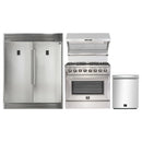 Forno 4-Piece Pro Appliance Package - 36-Inch Dual Fuel Range, Pro-Style Refrigerator, Wall Mount Hood with Backsplash, and Dishwasher in Stainless Steel