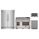 Forno 4-Piece Pro Appliance Package - 48-Inch Dual Fuel Range, 60-Inch Pro-Style Refrigerator, 30-Inch Microwave Drawer, & 3-Rack Dishwasher in Stainless Steel