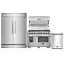 Forno 4-Piece Pro Appliance Package - 48-Inch Dual Fuel Range, 60-Inch Pro-Style Refrigerator, Wall Mount Hood with Backsplash, & Dishwasher in Stainless Steel