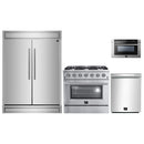 Forno 4-Piece Appliance Package - 36-Inch Gas Range, 60-Inch Pro-Style Refrigerator, 24-Inch Microwave Drawer, & 3-Rack Dishwasher in Stainless Steel