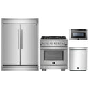 Forno 4-Piece Pro Appliance Package - 30-Inch Gas Range, 60-Inch Pro-Style Refrigerator, 24-Inch Microwave Drawer, & 3-Rack Dishwasher in Stainless Steel