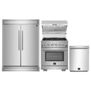 Forno 4-Piece Pro Appliance Package - 30-Inch Gas Range, 60-Inch Pro-Style Refrigerator, Wall Mount Hood with Backsplash, and Dishwasher in Stainless Steel