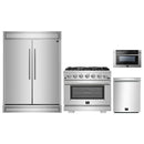 Forno 4-Piece Pro Appliance Package - 36-Inch Gas Range, 60-Inch Pro-Style Refrigerator, 24-Inch Microwave Drawer, & 3-Rack Dishwasher in Stainless Steel