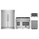 Forno 4-Piece Pro Appliance Package - 48-Inch Gas Range, 60-Inch Pro-Style Refrigerator, 30-Inch Microwave Drawer, & 3-Rack Dishwasher in Stainless Steel