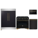 Forno 4-Piece Appliance Package - 36-Inch Dual Fuel Range, 60-Inch Convertible Refrigerator with Modern Trim, Dishwasher, and 24-Inch Microwave Drawer in Black with Antique Brass Handle