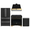 Forno Antico 4-Piece Appliance Package - 36-Inch Dual Fuel Range, 36-Inch Hood, 36-Inch Refrigerator, & 24-Inch Dishwasher in Black with Antique Brass Trim