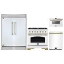 Forno 4-Piece Appliance Package - 36-Inch Antico Dual Fuel Range, 60-Inch Refrigerator, Dishwasher, & 24-Inch Microwave Drawer in White with Antique Brass Handle