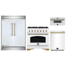 Forno 4-Piece Appliance Package - 36-Inch Dual Fuel Range, 60-Inch Refrigerator, Dishwasher, & 30-Inch Microwave Drawer in White with Antique Brass Handle