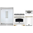 Forno 4-Piece Appliance Package - 36-Inch Antico Dual Fuel Range, 60-Inch Refrigerator, Dishwasher, & 30-Inch Microwave Drawer in White with Antique Brass Handle