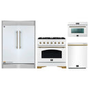 Forno 4-Piece Appliance Package - 36-Inch Antico Dual Fuel Range, 60-Inch Refrigerator, Dishwasher, & 24-Inch Microwave Oven in White with Antique Brass Handle