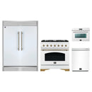 Forno 4-Piece Appliance Package - 36-Inch Antico Dual Fuel Range, 60-Inch Refrigerator, Dishwasher, & 24-Inch Microwave Oven in White with Antique Brass Handle