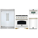 Forno 4-Piece Appliance Package - 36-Inch Antico Dual Fuel Range, 60-Inch Refrigerator, Dishwasher, & 30-Inch Microwave Oven in White with Antique Brass Handle