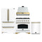 Forno Antico 4-Piece Appliance Package - 36-Inch Dual Fuel Range, 36-Inch Hood, 36-Inch Refrigerator, & 24-Inch Dishwasher in White with Antique Brass Trim