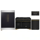 Forno 4-Piece Appliance Package - 48-Inch Dual Fuel Range, 60-Inch Convertible Refrigerator with Modern Trim, Dishwasher, and 30-Inch Microwave Drawer in Black with Antique Brass Handle