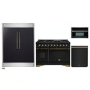 Forno 4-Piece Appliance Package - 48-Inch Dual Fuel Range, 60-Inch Convertible Refrigerator with Modern Trim, Dishwasher, and 30-Inch Microwave Oven in Black with Antique Brass Handle