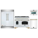 Forno 4-Piece Appliance Package - 48-Inch Dual Fuel Range, 60-Inch Refrigerator, Dishwasher, & 24-Inch Microwave Oven in White with Antique Brass Handle