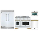 Forno 4-Piece Appliance Package - 48-Inch Antico Dual Fuel Range, 60-Inch Refrigerator, Dishwasher, & 24-Inch Microwave Oven in White with Antique Brass Handle