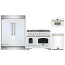 Forno 4-Piece Appliance Package - 48-Inch Dual Fuel Range, 60-Inch Refrigerator, Dishwasher, & 30-Inch Microwave Oven in White with Antique Brass Handle