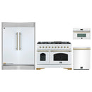 Forno 4-Piece Appliance Package - 48-Inch Antico Dual Fuel Range, 60-Inch Refrigerator, Dishwasher, & 30-Inch Microwave Oven in White with Antique Brass Handle