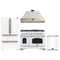Forno Antico 4-Piece Appliance Package - 48-Inch Dual Fuel Range, 48-Inch Hood, 36-Inch Refrigerator, & 24-Inch Dishwasher in White with Antique Brass Trim
