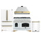 Forno Antico 4-Piece Appliance Package - 48-Inch Dual Fuel Range, 48-Inch Hood, 36-Inch Refrigerator, & 24-Inch Dishwasher in White with Antique Brass Trim