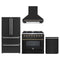 Forno 4-Piece Appliance Package - 36-Inch Dual Fuel Range, Wall Mount Range Hood, 36-Inch French Door Refrigerator, and Dishwasher in Black with Antique Brass Handle