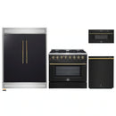 Forno 4-Piece Appliance Package - 36-Inch Dual Fuel Range, 60-Inch Convertible Refrigerator with Modern Trim, Dishwasher, and 30-Inch Microwave Drawer in Black with Antique Brass Handle